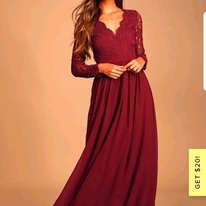 Awaken My Love Burgundy Long Sleeve Lace Maxi Dress